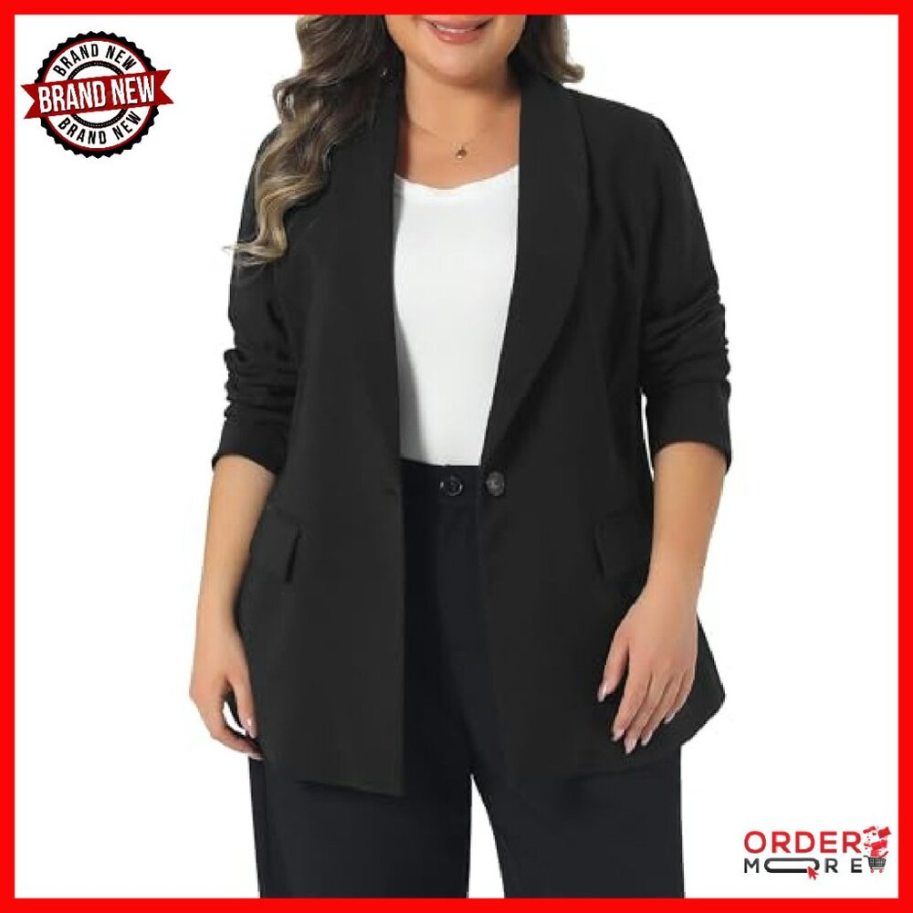 Plus Size Work Blazer Lapel Button Long Sleeve Li… - image 3